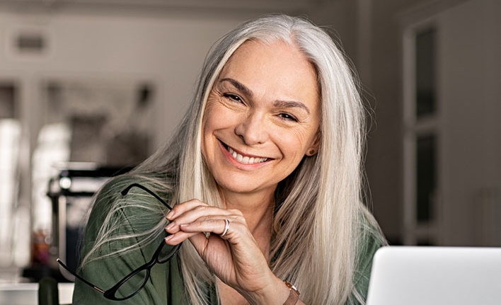 Woman working from home on a laptop